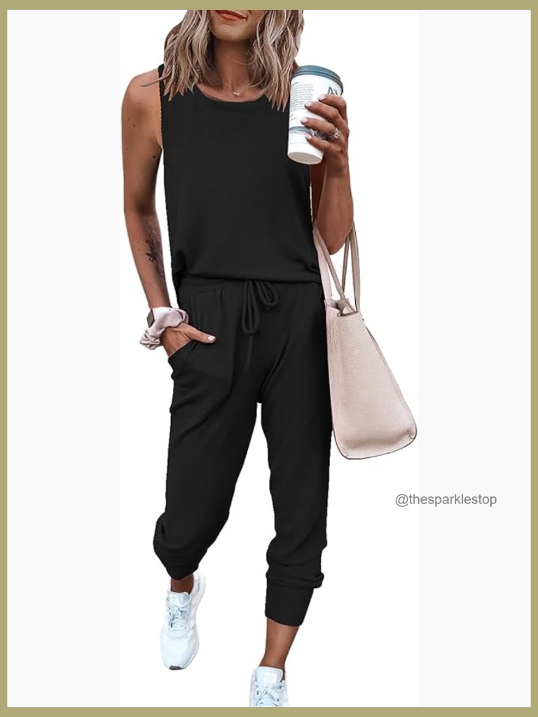 Women Two Piece Outfit Set Sleeveless Tank Top Jogger Lounge Tracksuit